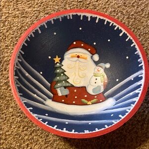 Festive Santa and Snowman Holiday wooden Bowl - Red and Blue